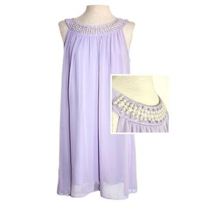 Enfocus Petite Dress Faux Pearl Collar Chiffon Sleeveless Midi Lavender Size 10P